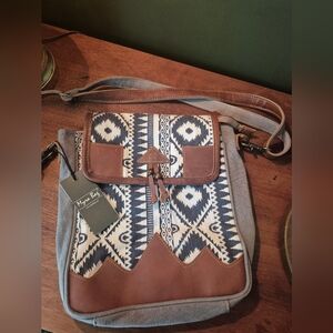 Myra Bag Blue and Cream Patterned Crossbody